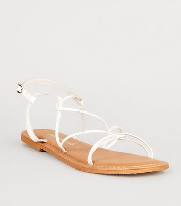 Wide Fit White Leather-Look Beaded Footbed Sandals | New Look