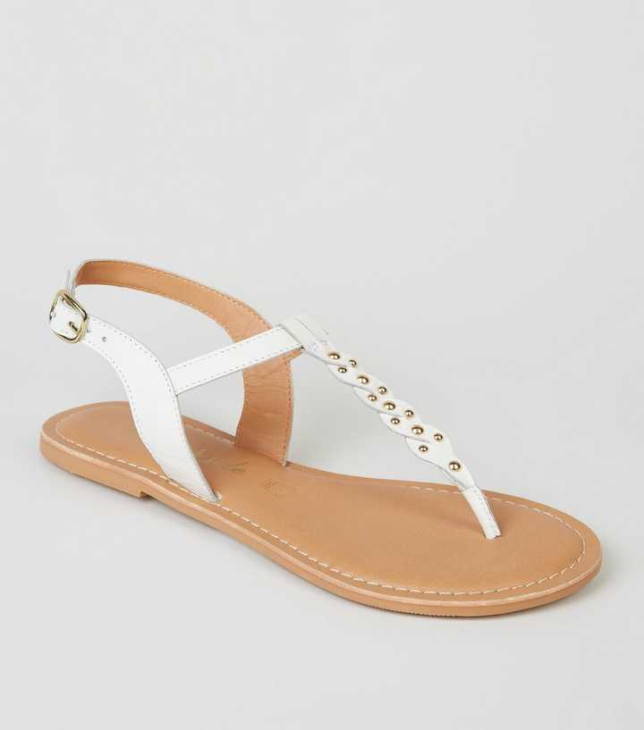 NEW LOOK WOMEN'S Wide Fit Off White Leather Stud Twist Sandals