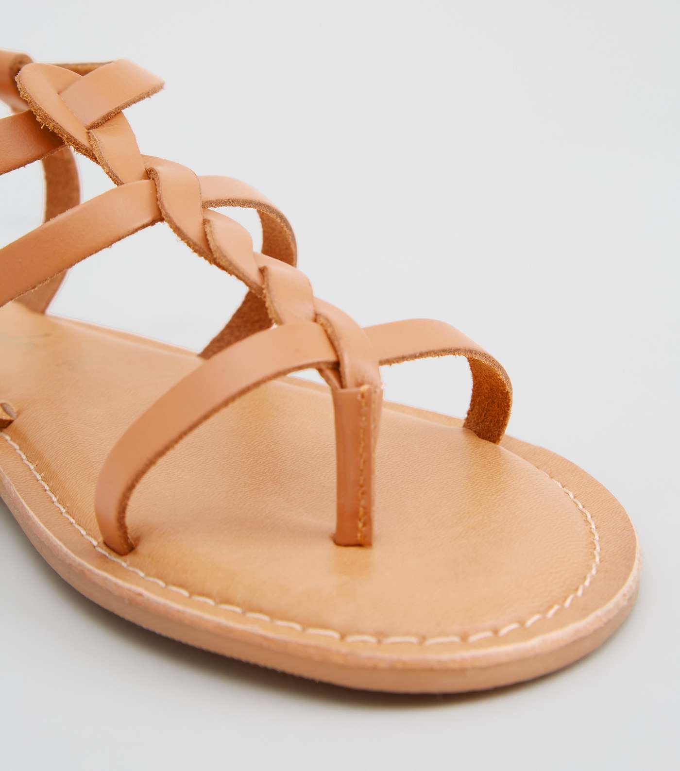 Wide Fit Tan Leather Plait Strap Sandals Image 3