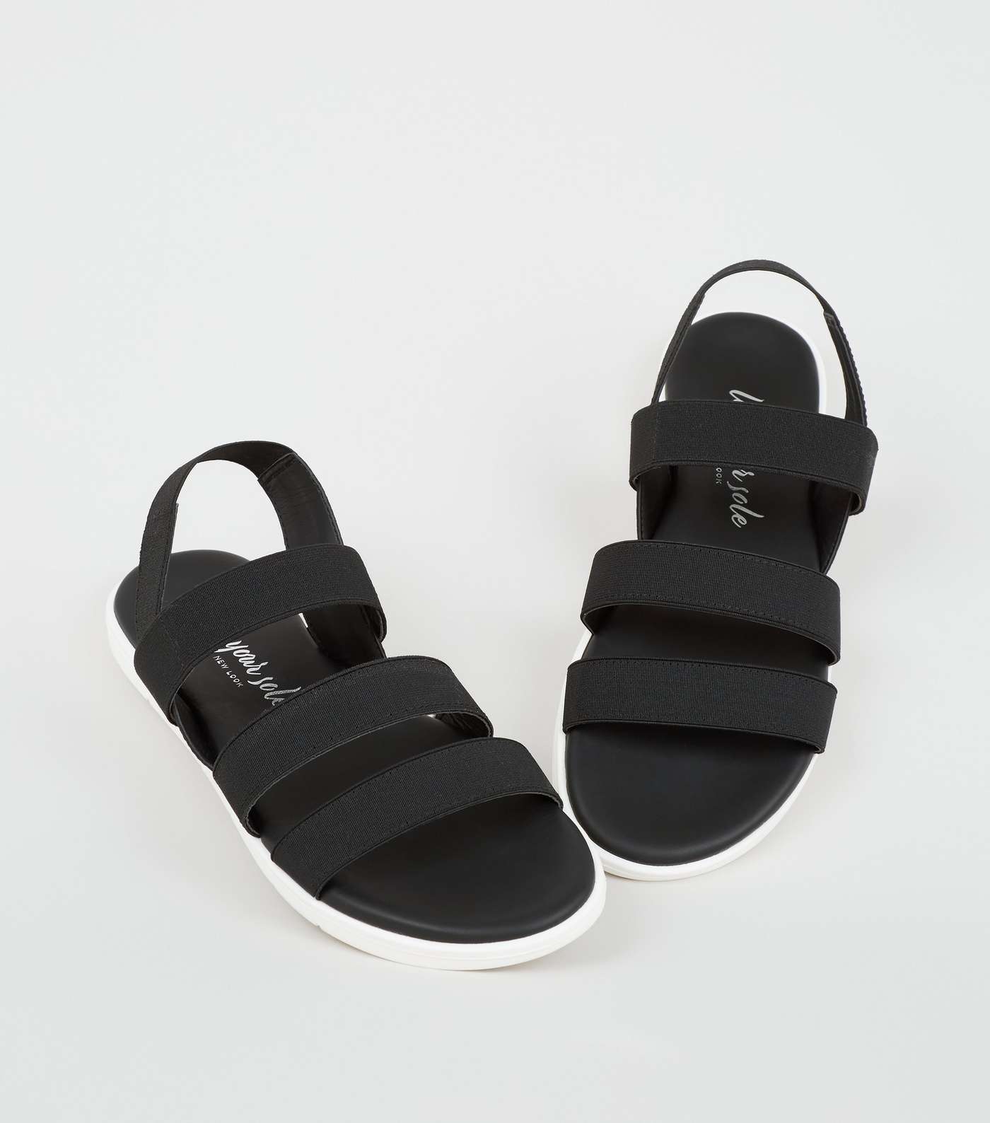 Black Elastic Strap Chunky Flat Sandals  Image 4