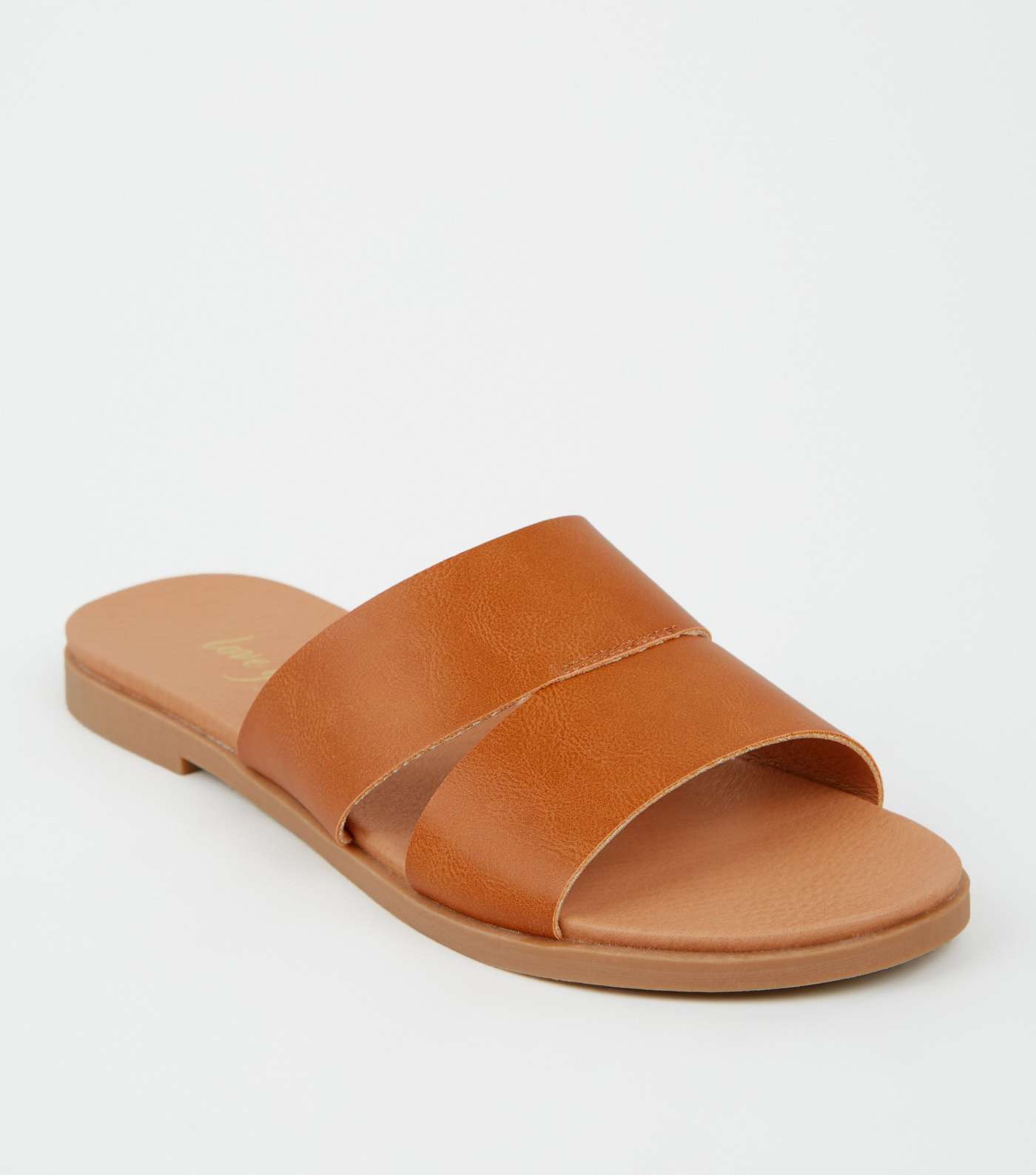Tan Leather-Look Footbed Sliders