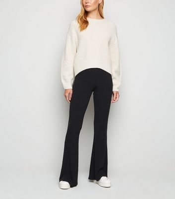 Black Ribbed Knit Flared Leggings | New 