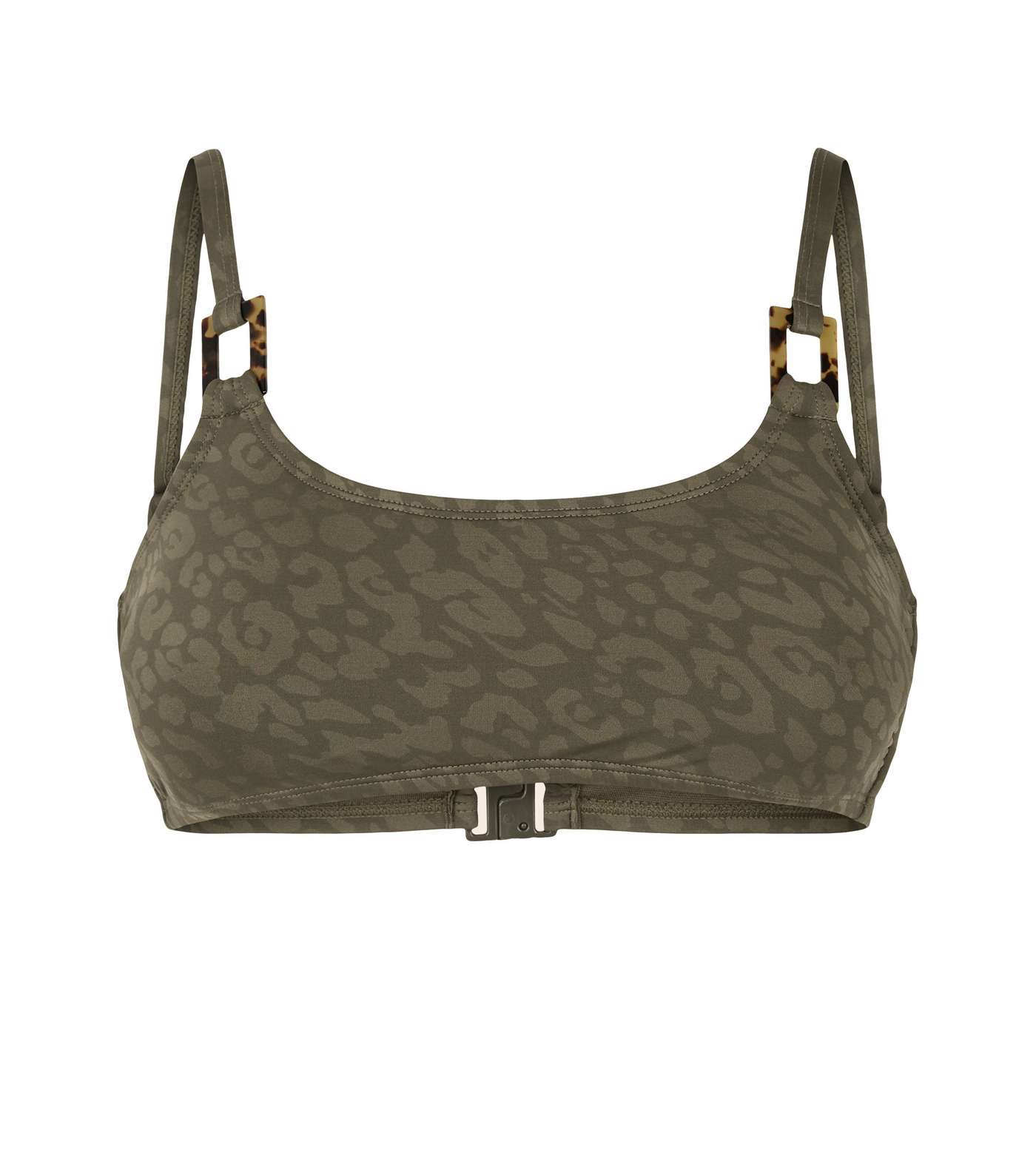 Khaki Leopard Print Jacquard Crop Bikini Top Image 3