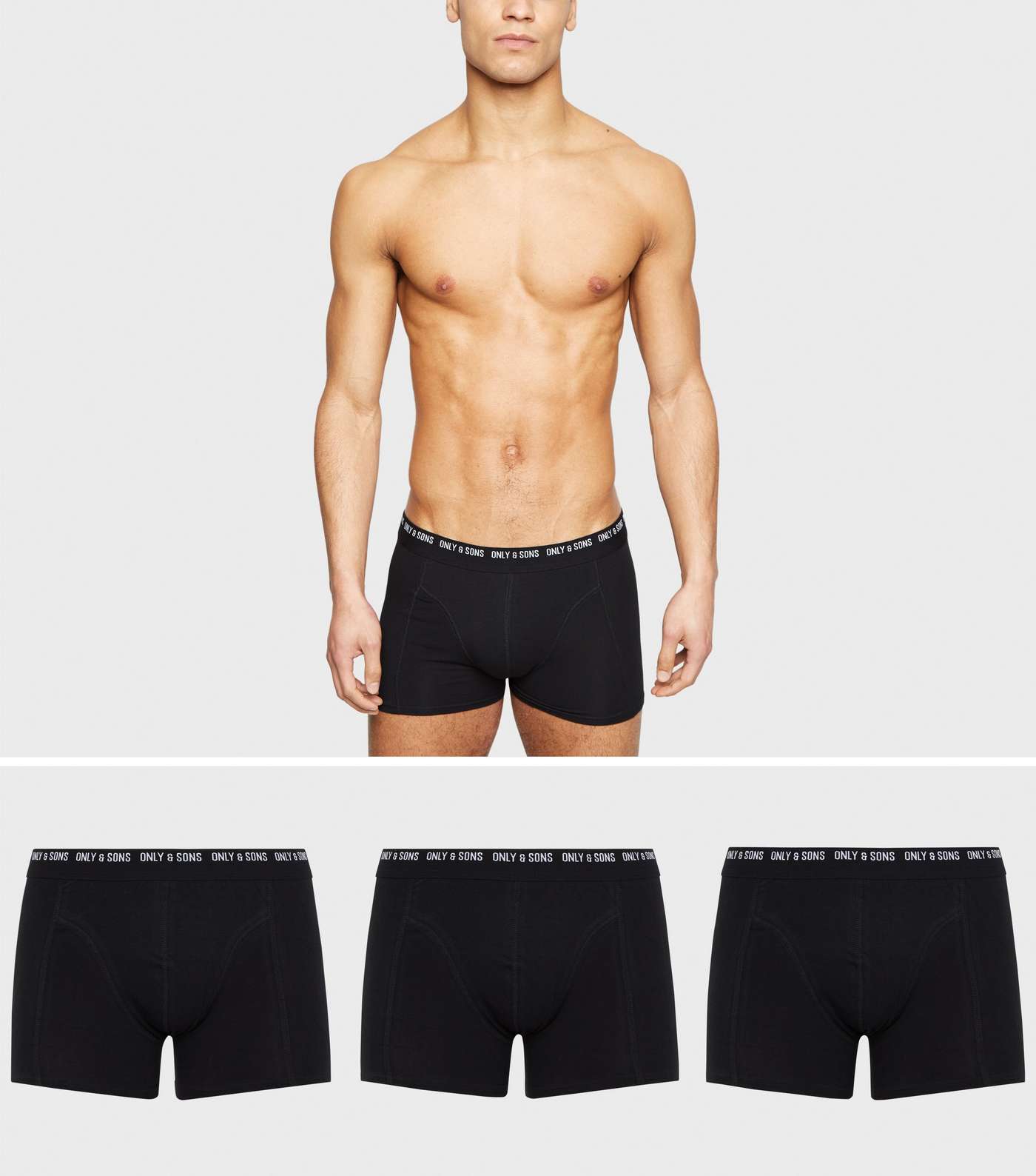 Only & Sons 3 Pack Black Boxers