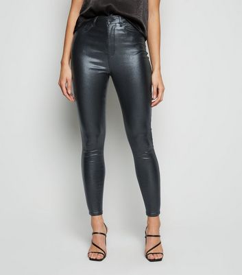Black Glitter Leather-Look High Waist 