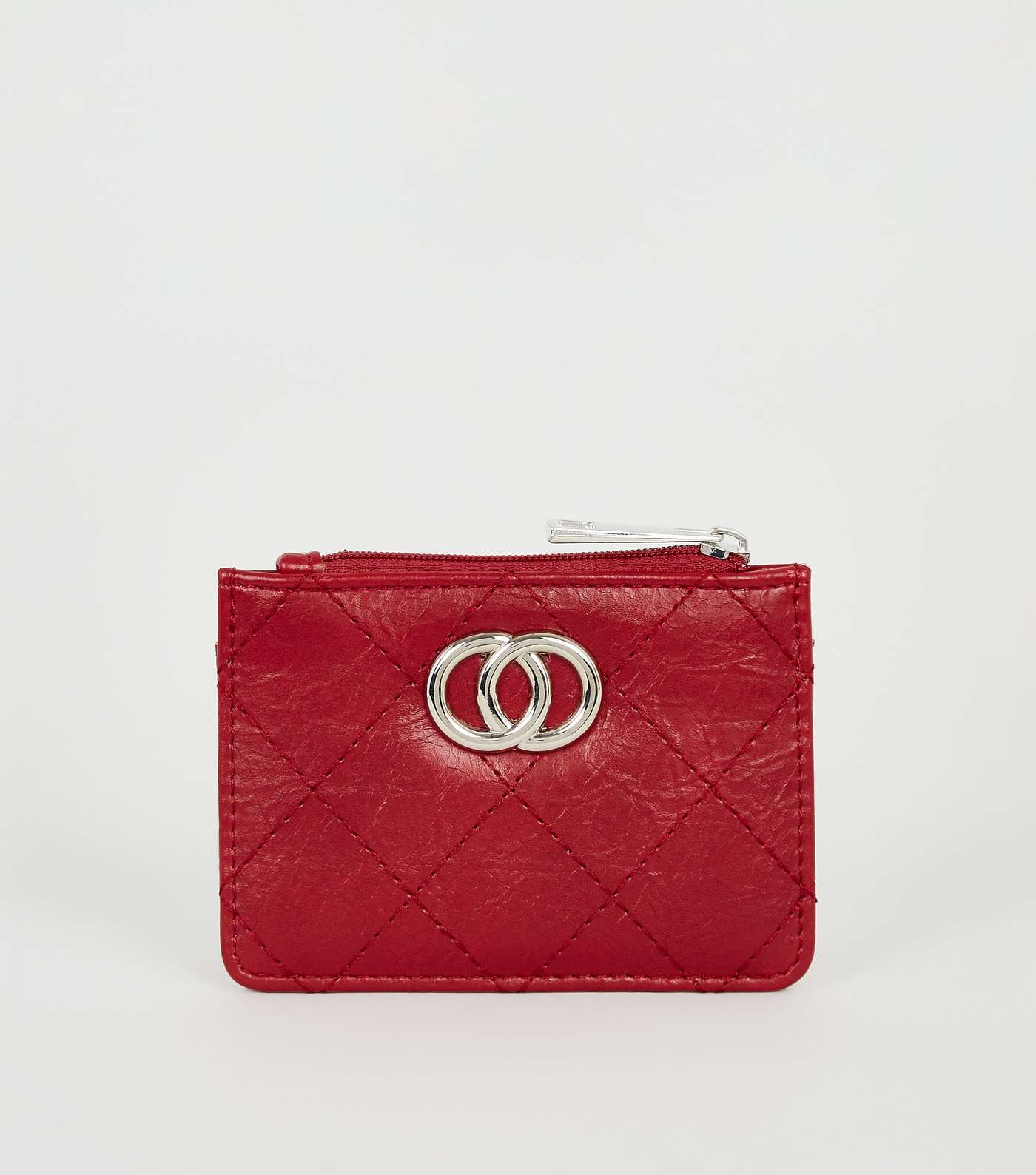 Red Leather-Look Quilted Card Holder