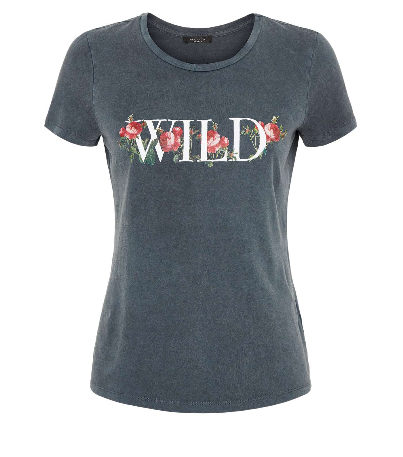 Petite Dark Grey Wild Rose Slogan T-Shirt Image 4