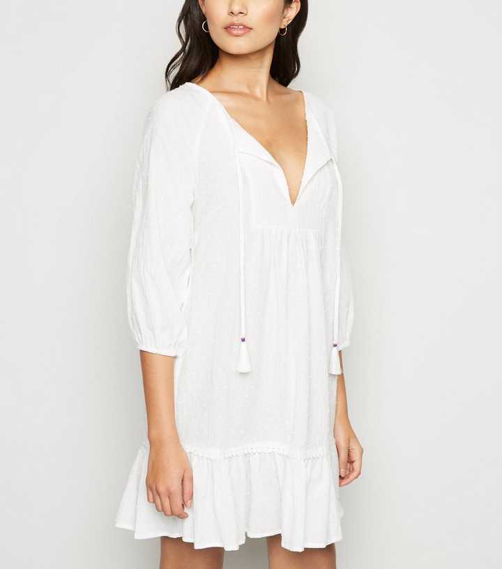Off White Textured Spot Beach Kaftan