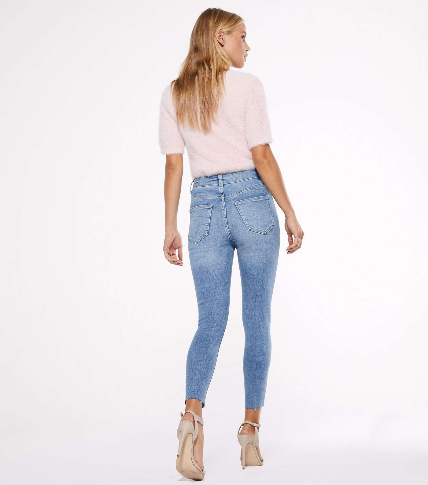 Petite Blue Ripped High Waist Hallie Super Skinny Jeans Image 2