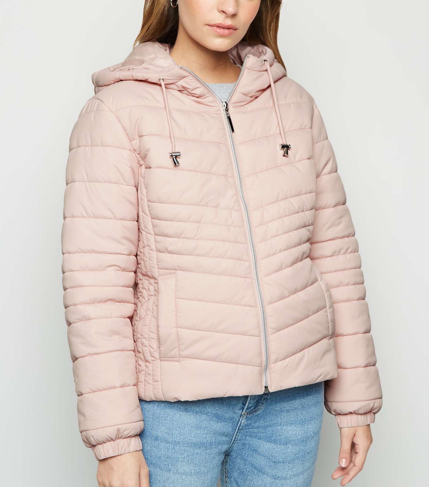 Petite Pale Pink Hooded Lightweight Puffer Jacket