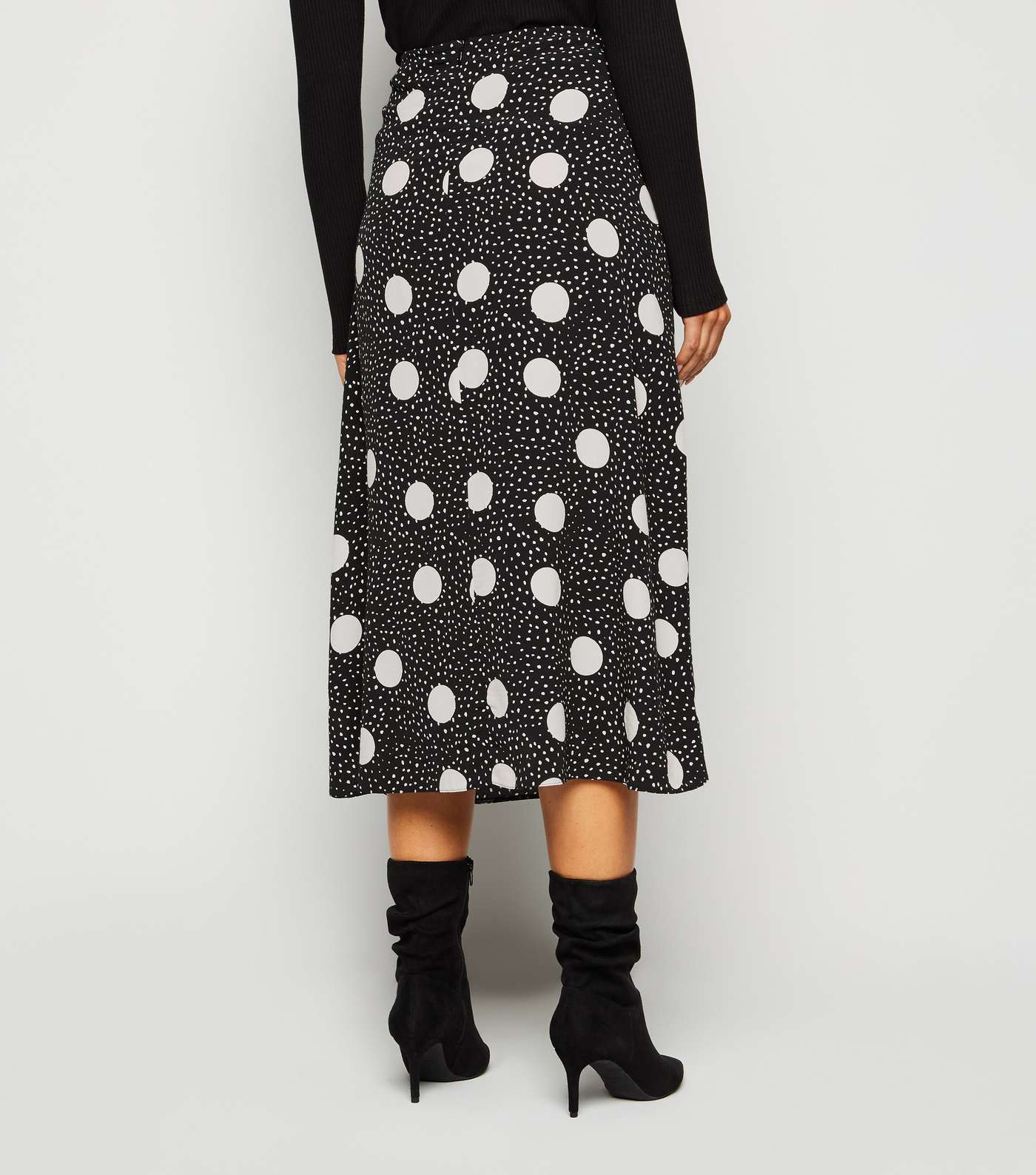 Petite Black Spot Side Split Midi Skirt Image 3