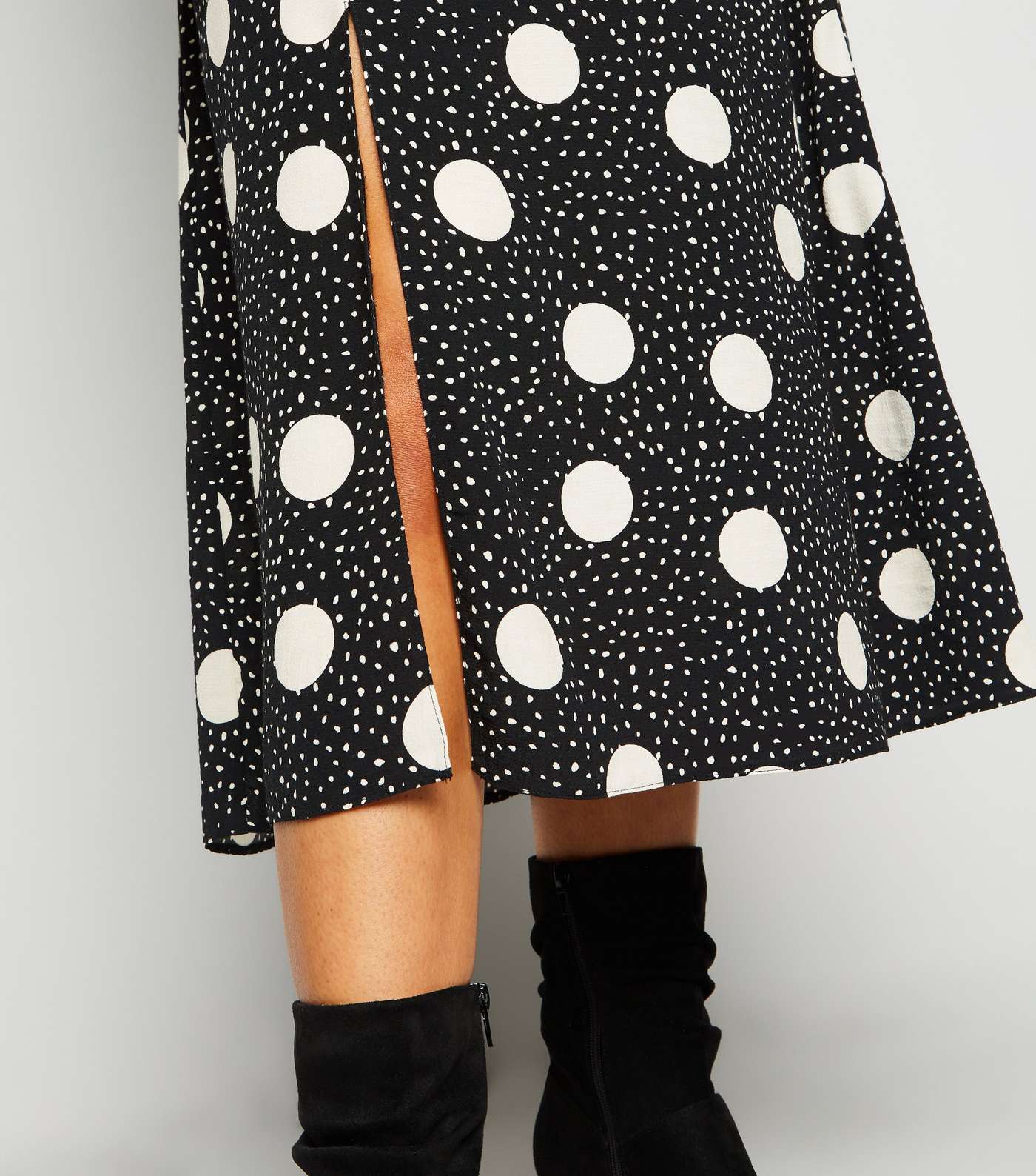 Petite Black Spot Side Split Midi Skirt Image 5