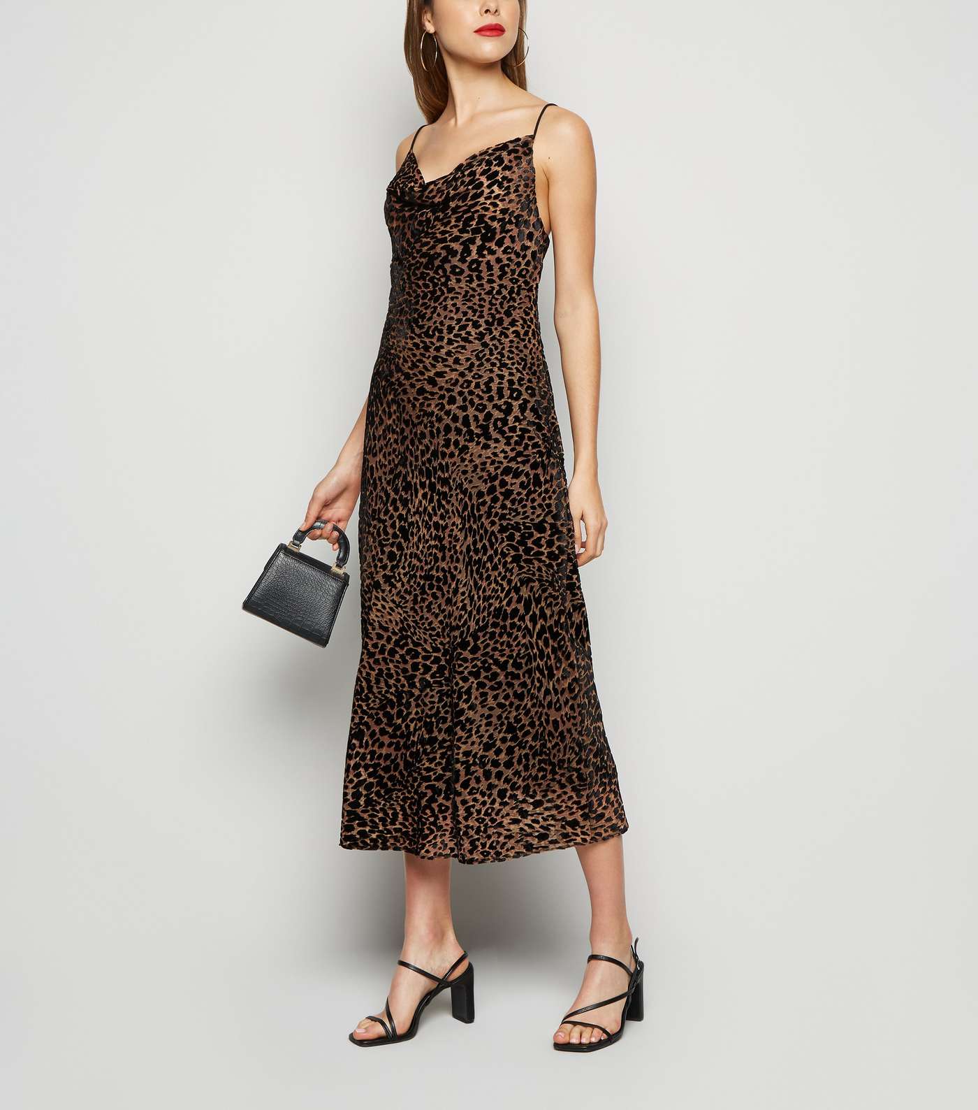 Brown Leopard Print Devoré Midi Slip Dress