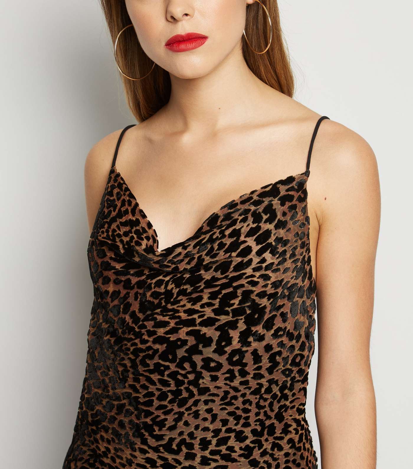 Brown Leopard Print Devoré Midi Slip Dress Image 3