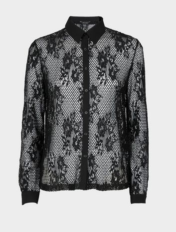 Image of Black Fishnet Lace Shirt New Look