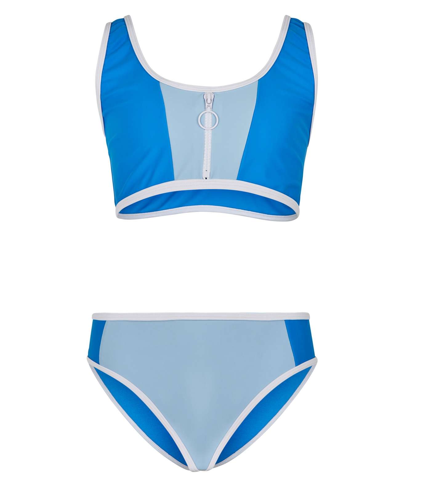 Girls Blue Colour Block Crop Bikini Set