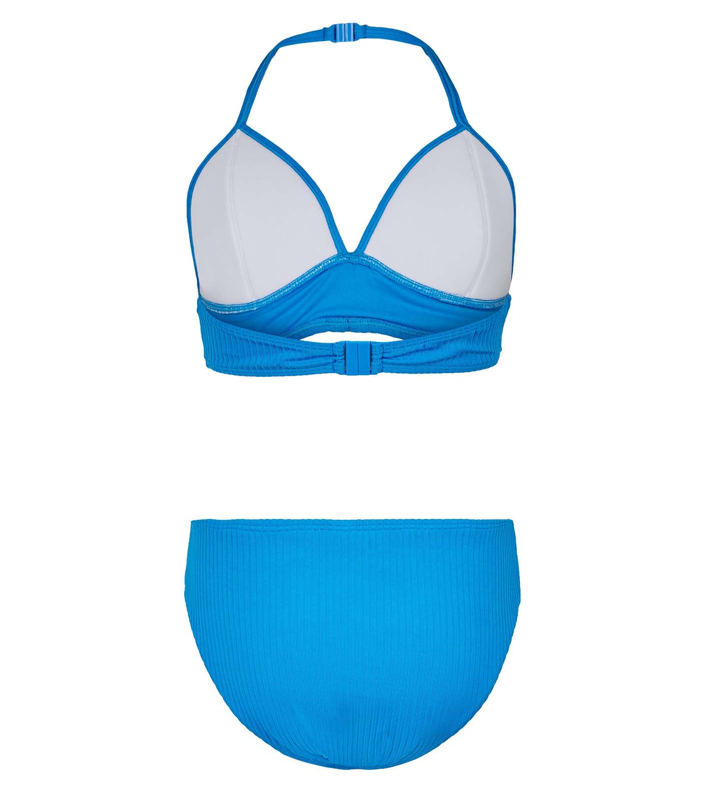 Girls Bright Blue Ribbed Zip Bikini Set Image 2