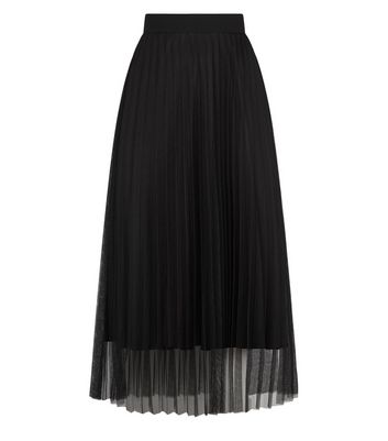 black mesh pleated midi skirt