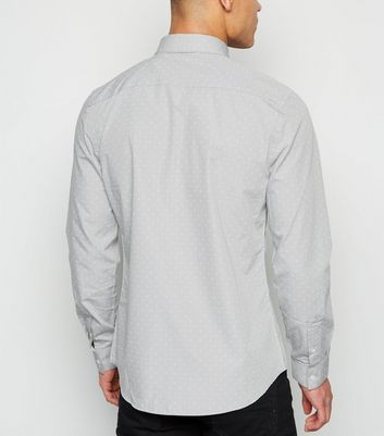 Image of Grey Polka Dot Long Sleeve Poplin Shirt New Look