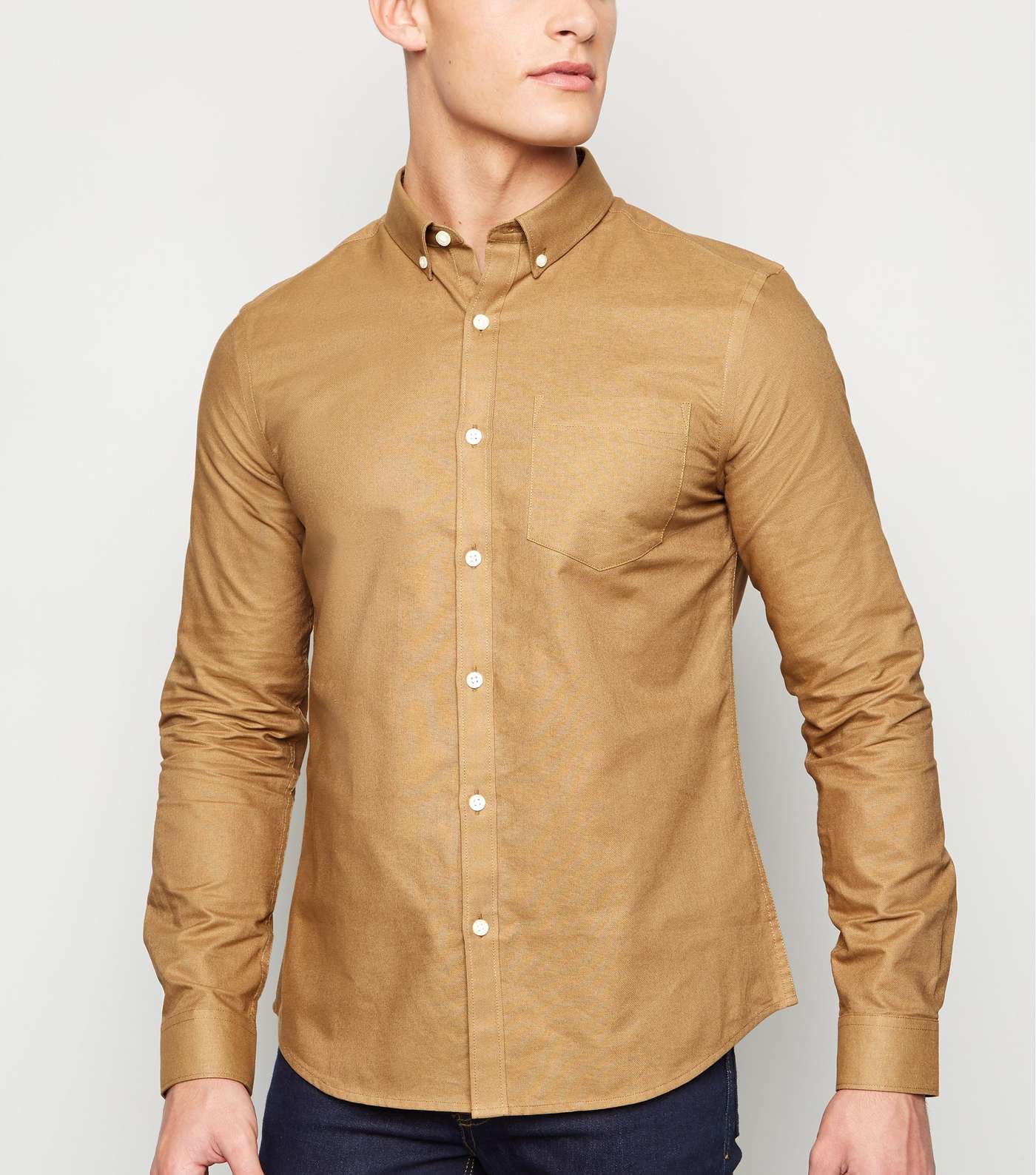 Tan Woven Long Sleeve Oxford Shirt