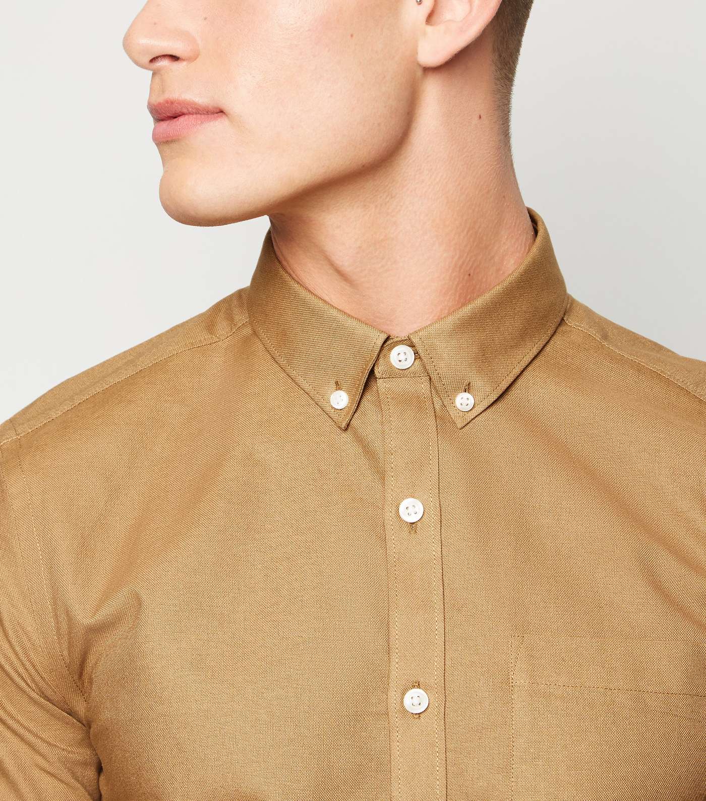 Tan Woven Long Sleeve Oxford Shirt Image 5