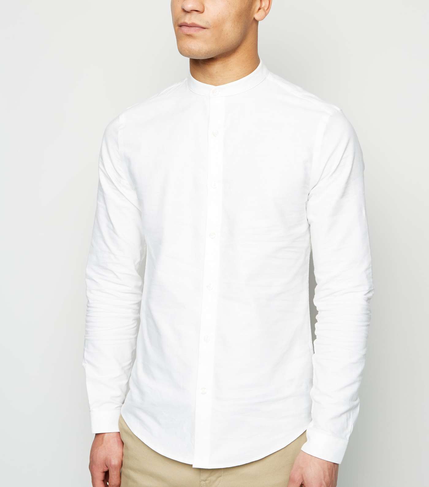 White Long Sleeve Grandad Oxford Shirt