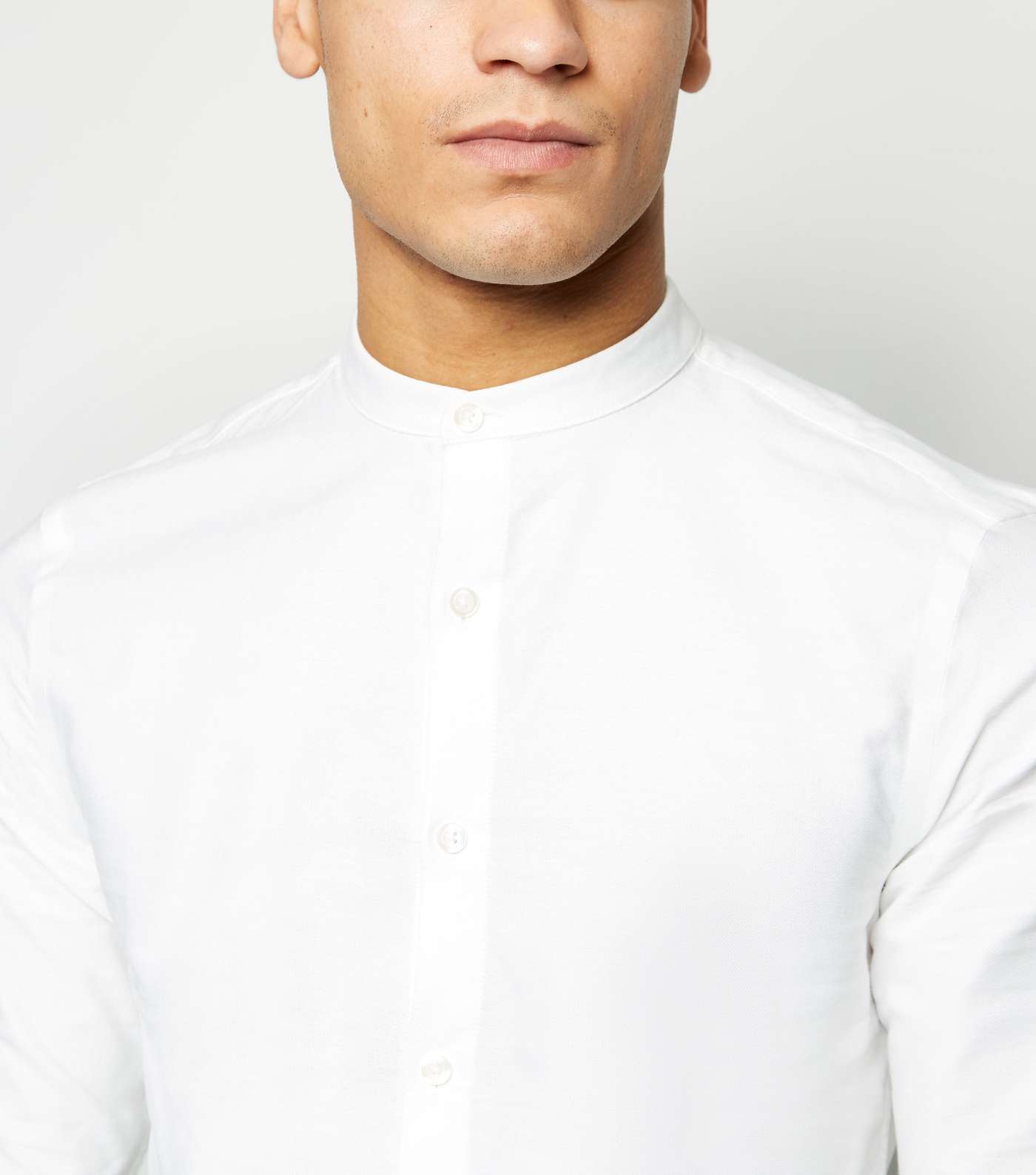 White Long Sleeve Grandad Oxford Shirt Image 5