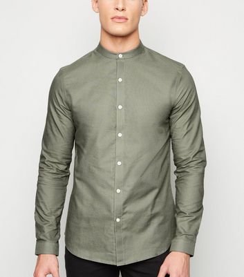 Khaki Long Sleeve Grandad Oxford Shirt 