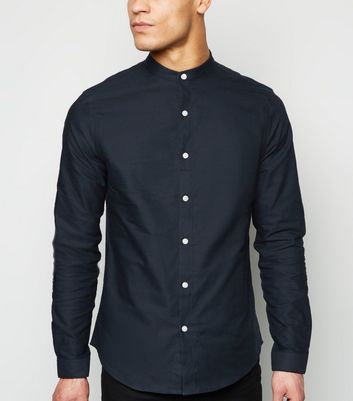 Navy Long Sleeve Grandad Oxford Shirt 