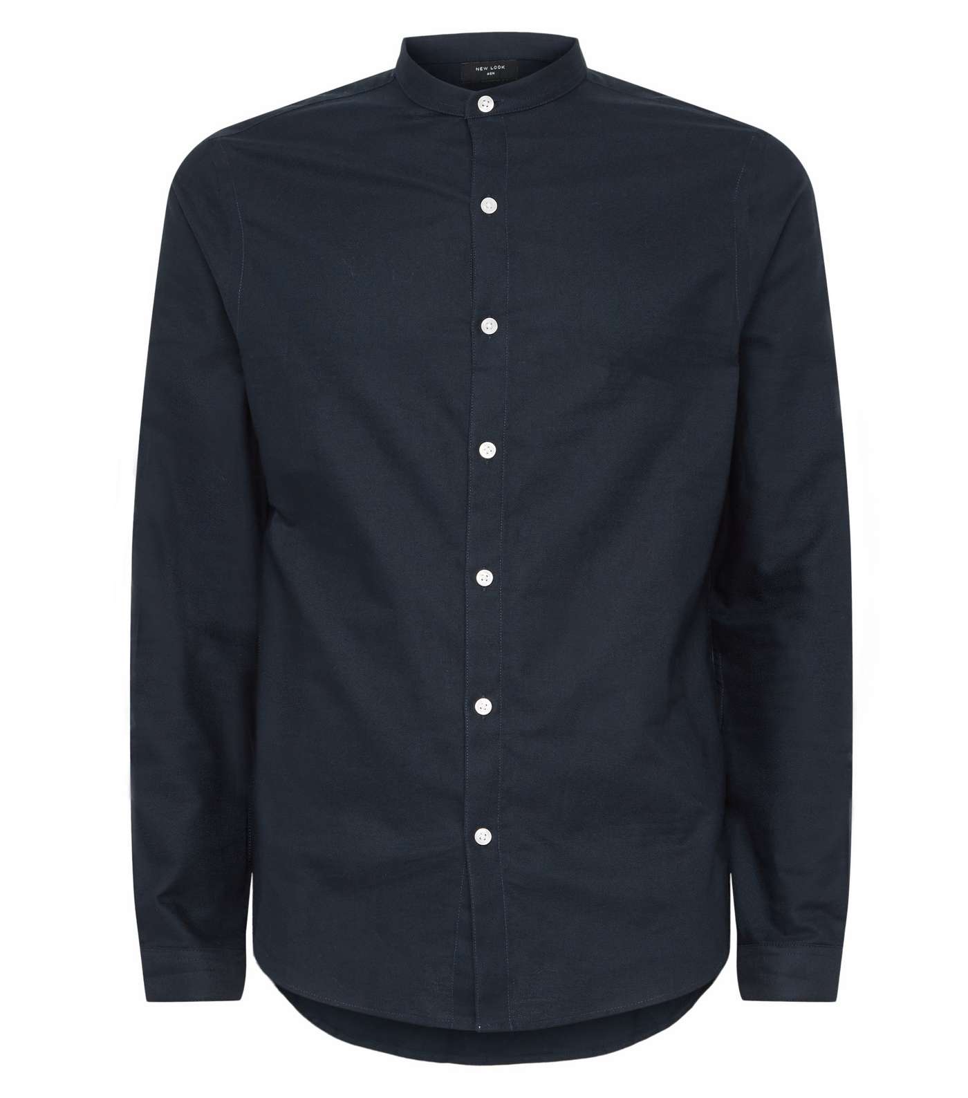 Navy Long Sleeve Grandad Oxford Shirt Image 4