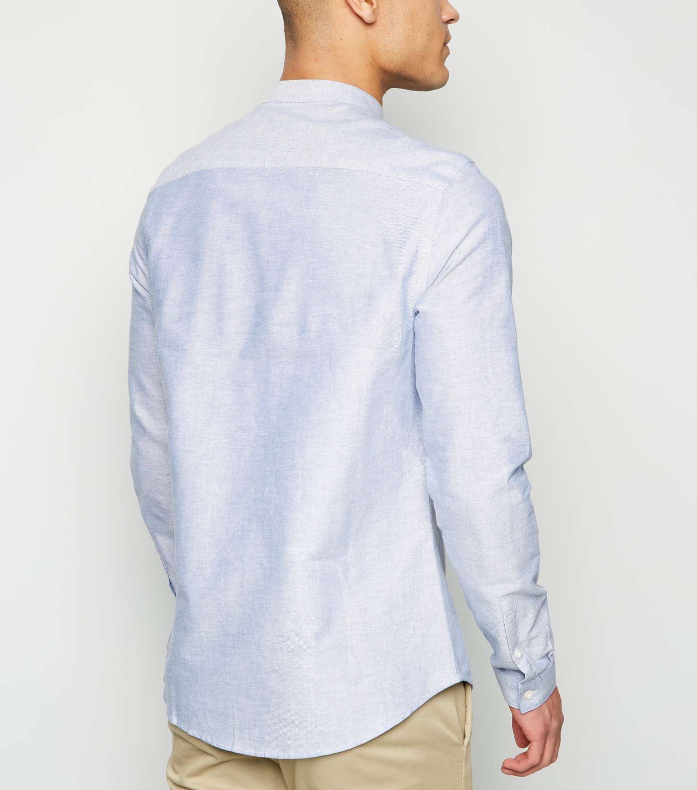 Pale Blue Long Sleeve Grandad Oxford Shirt Image 3