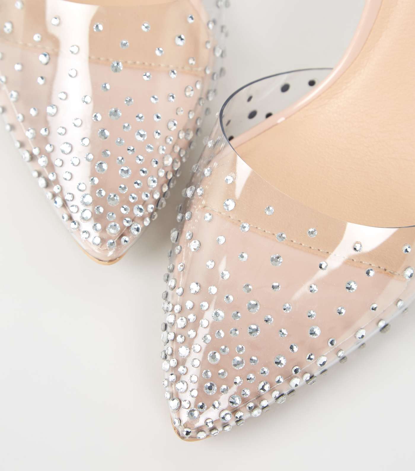 Pale Pink Patent Diamanté Clear Toe Court Shoes Image 4