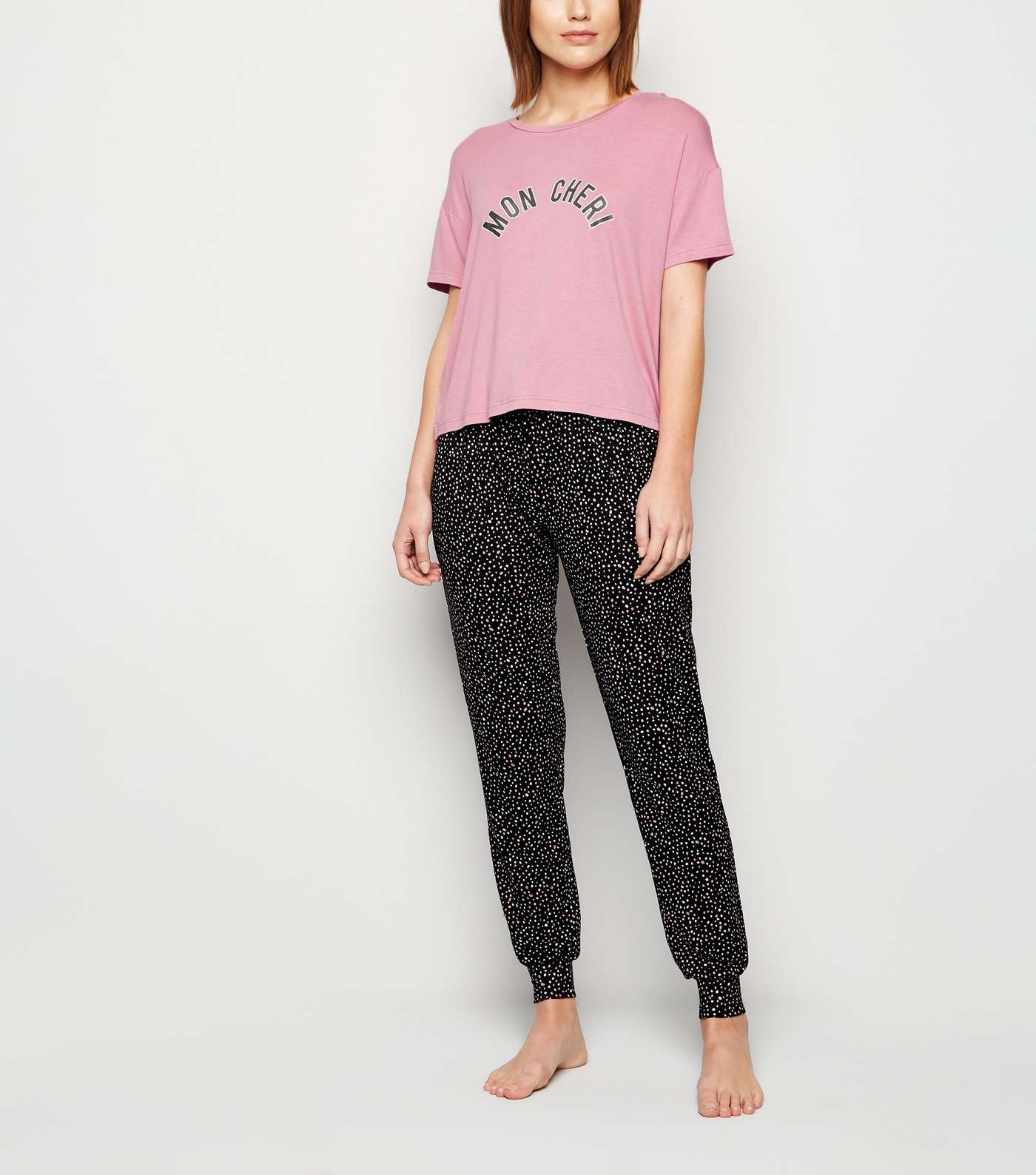 Pink Spot Mon Cheri Slogan Soft Touch Pyjama Set 
