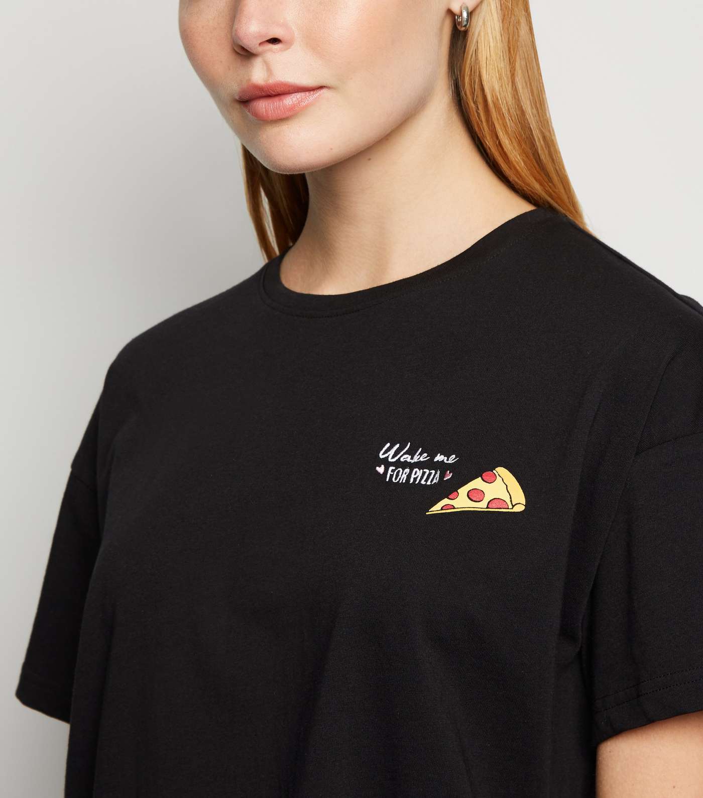 Black Wake Me For Pizza Slogan Pyjama Set Image 3