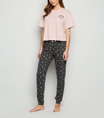 Pale Pink But First Rose Pyjama Jogger Set New Look