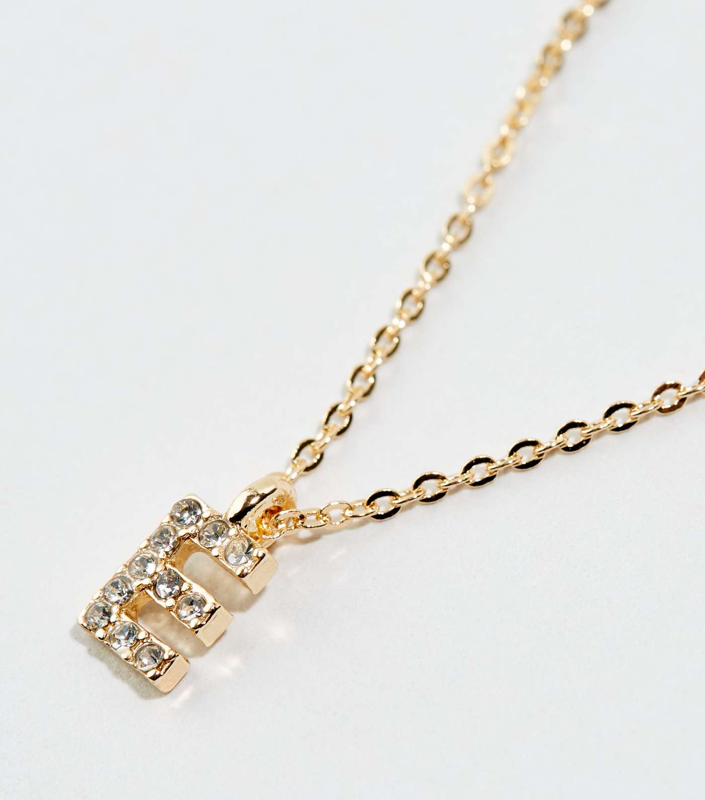 Gold Diamanté E Initial Necklace Image 3