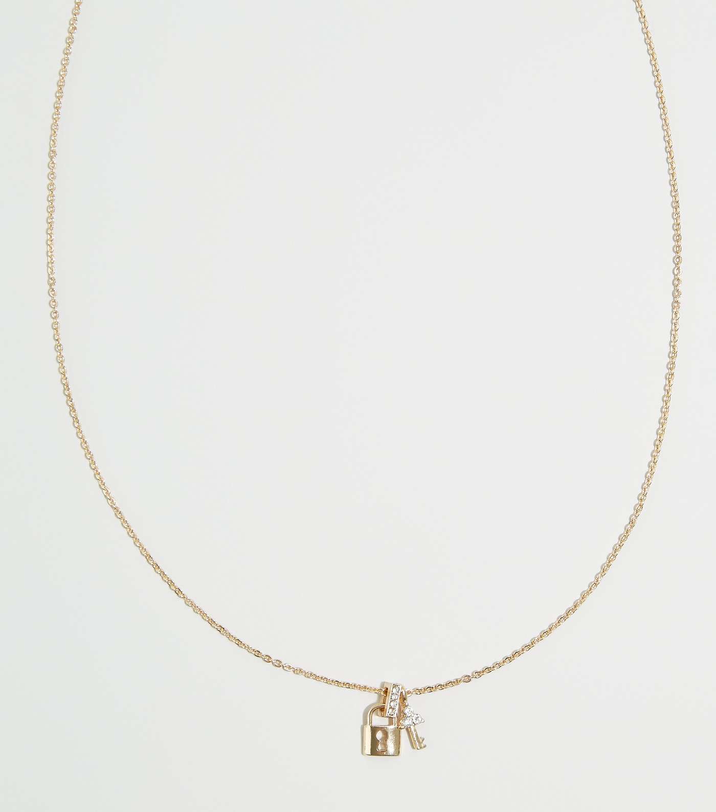 Gold Mini Padlock and Diamanté Key Necklace