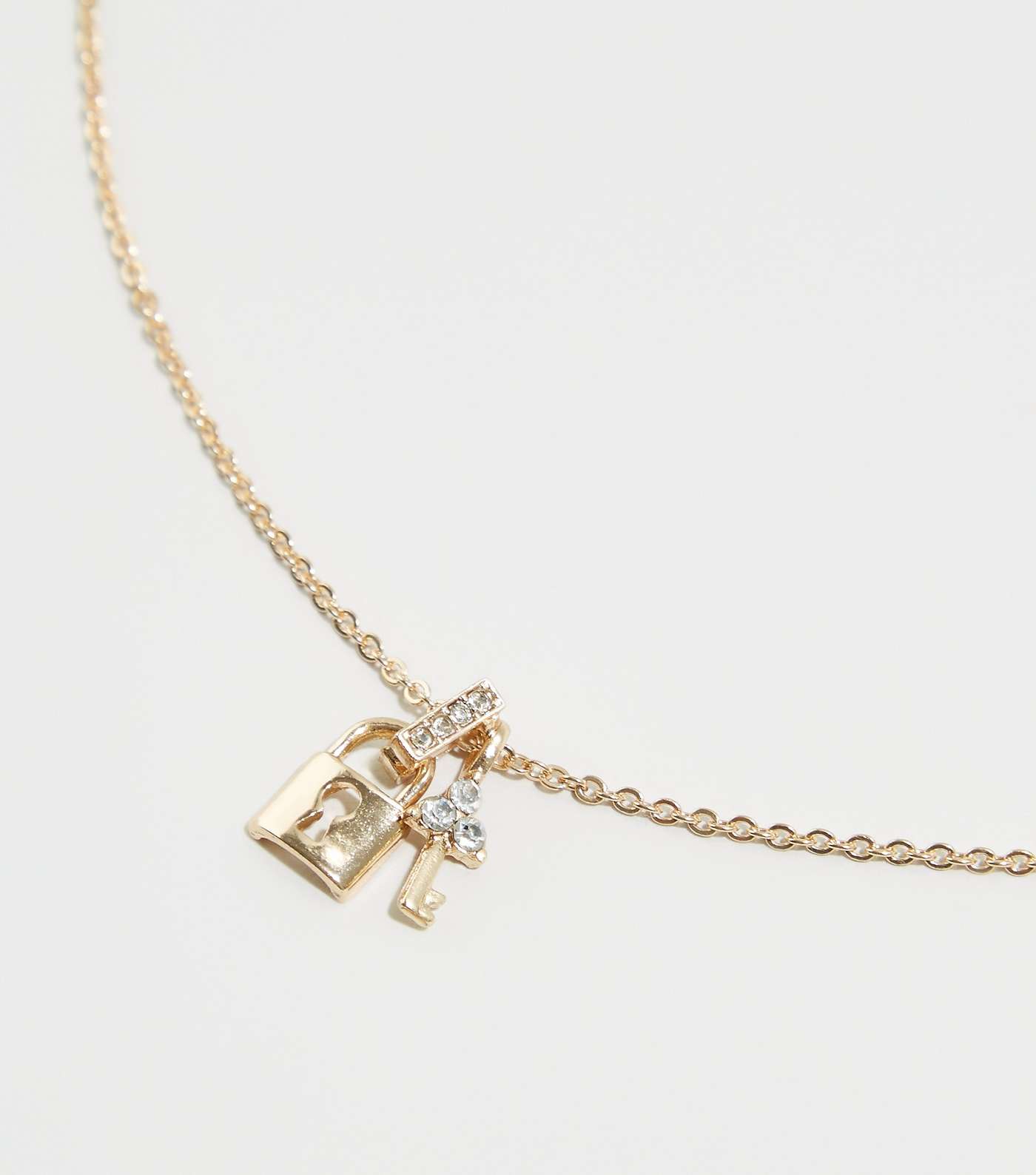 Gold Mini Padlock and Diamanté Key Necklace Image 3