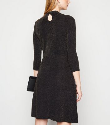 Tall Black Glitter Long Sleeve Dress 
