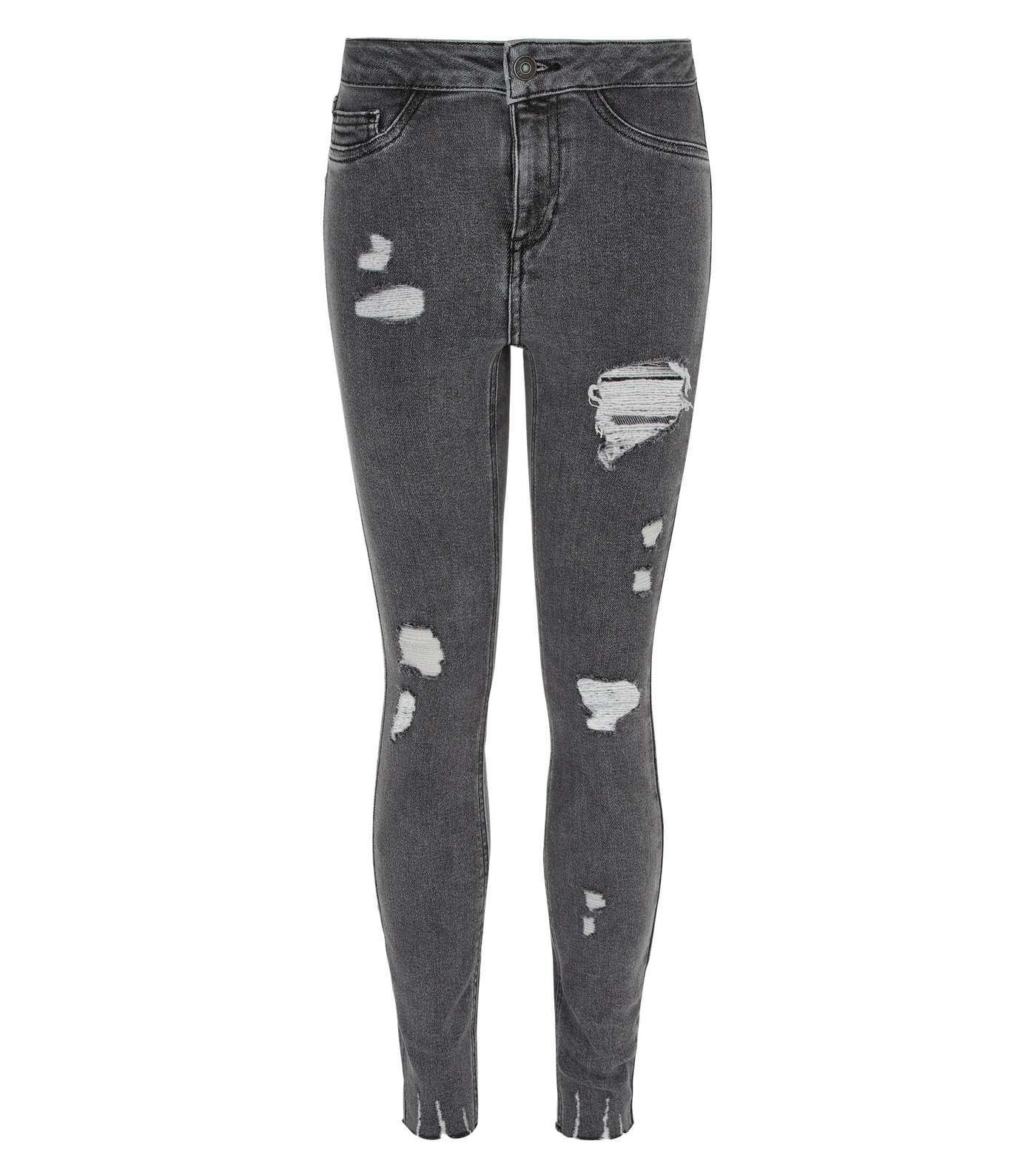 Girls Grey Ripped High Waist Super Skinny Jeans Image 4
