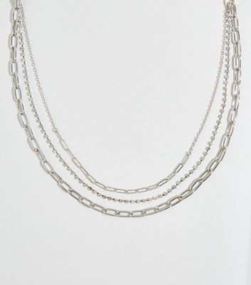 silver triple chain necklace