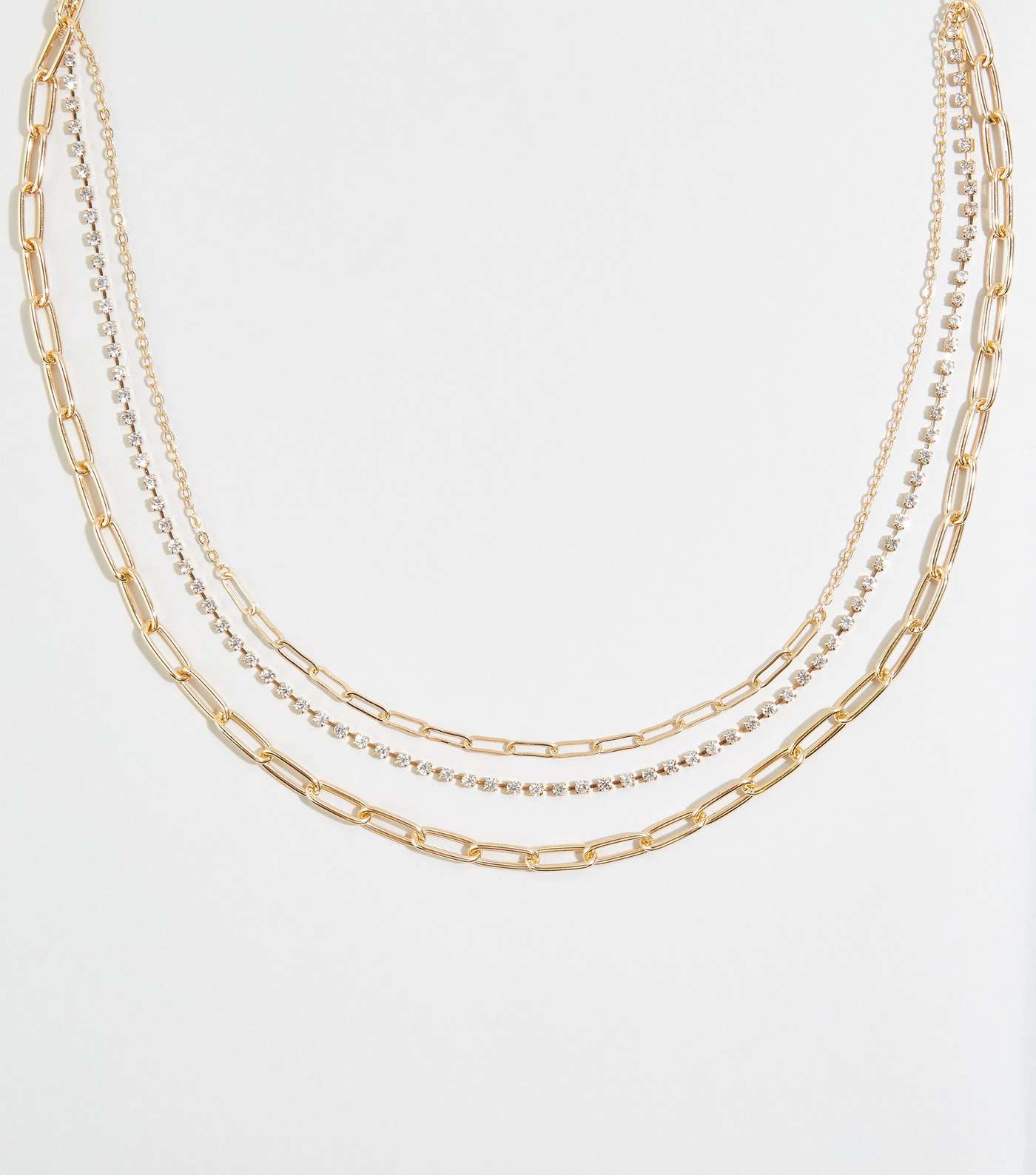 Gold Triple Chain Diamanté Layered Necklace
