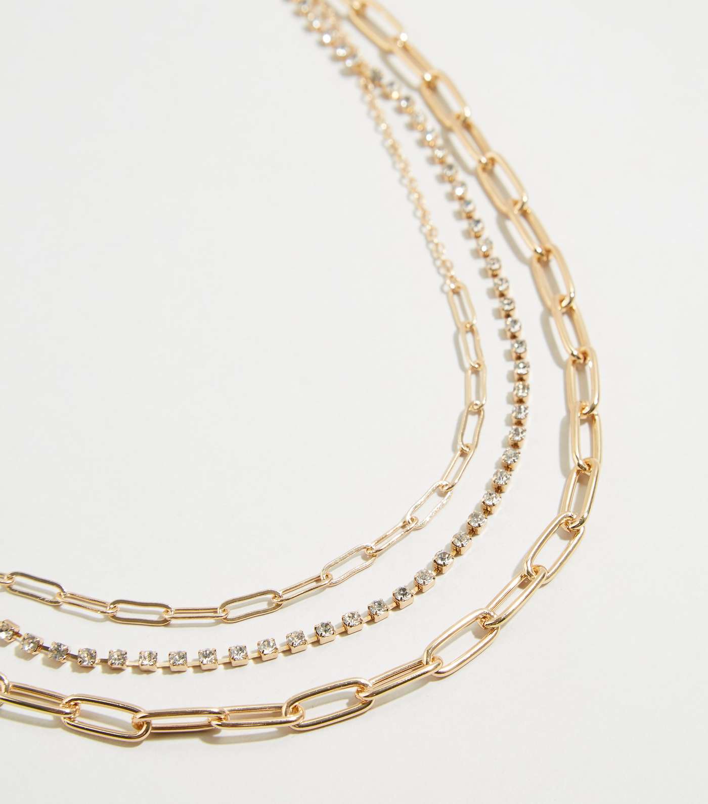Gold Triple Chain Diamanté Layered Necklace Image 3