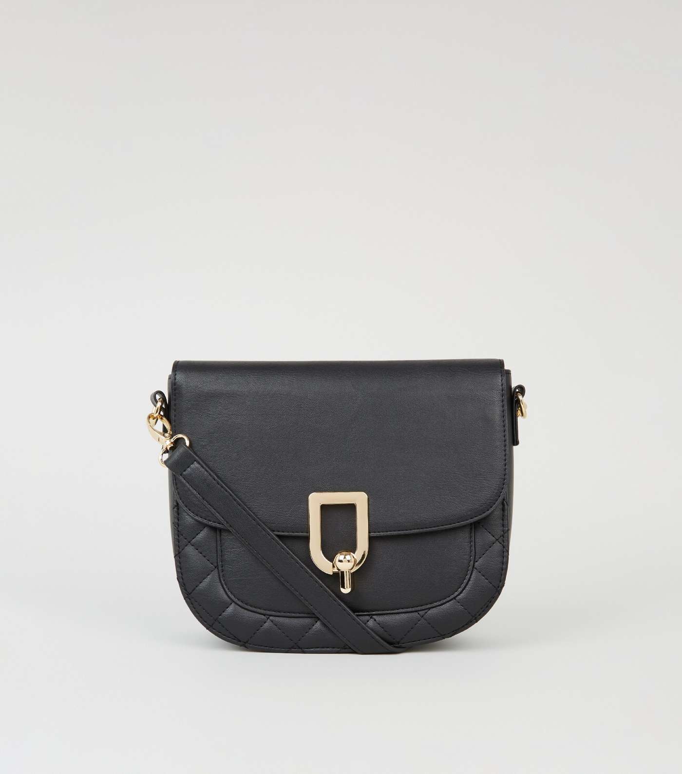 Black Leather-Look Quilted Saddle Bag