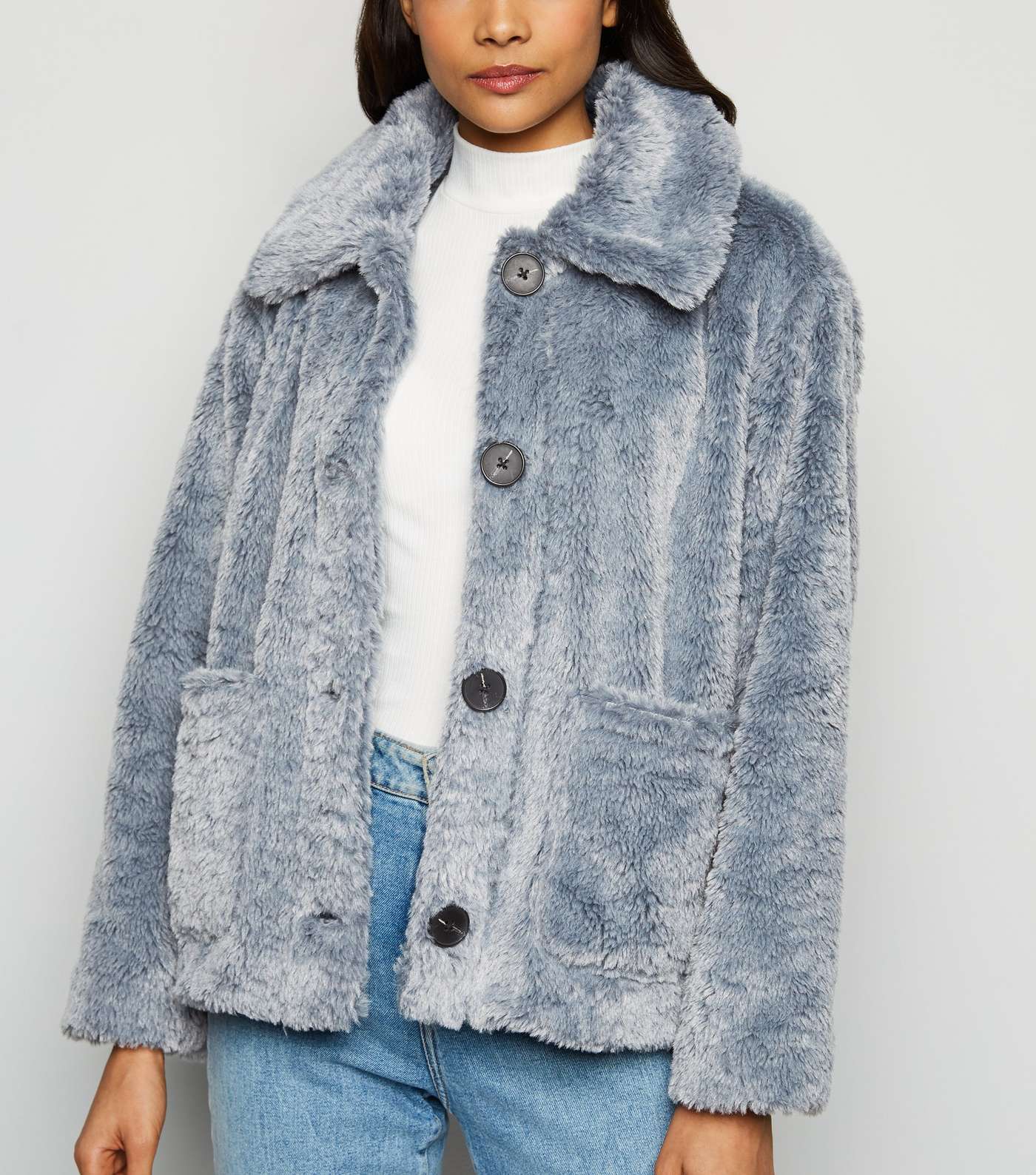 Urban Bliss Pale Blue Teddy Collared Jacket
