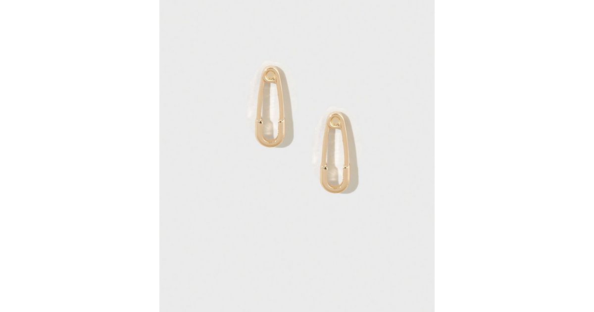 Gold Safety Pin Stud Earrings New Look