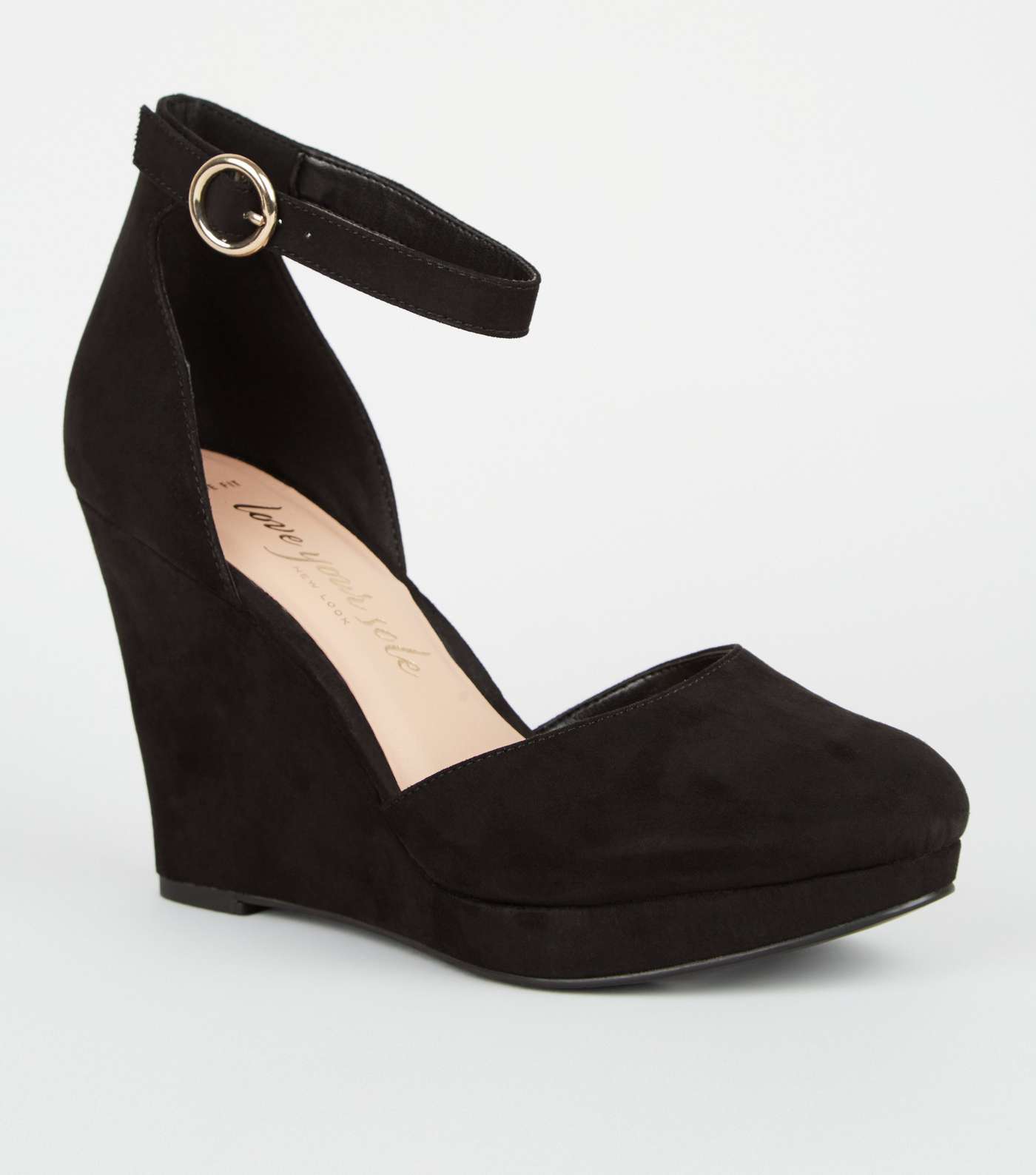Wide Fit Black Suedette Pointed Wedges