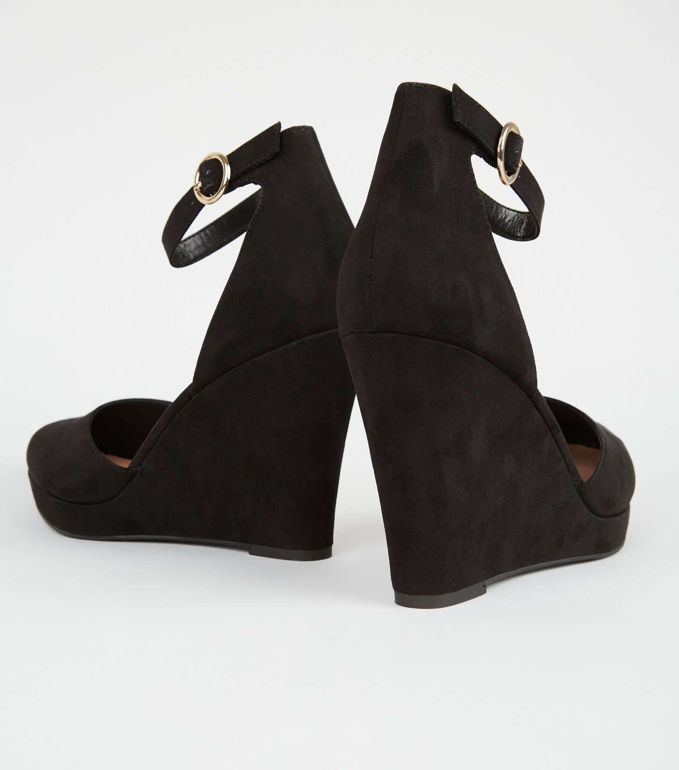 Wide Fit Black Suedette Pointed Wedges Image 3
