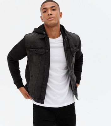 denim jacket with jersey sleeves mens
