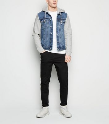 Blue jersey hoodie denim hot sale jacket